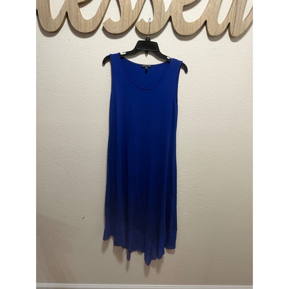 Eileen Fisher Cobalt Blue Sleeveless Asymmetrical Hem Midi Shift Dress Womens S